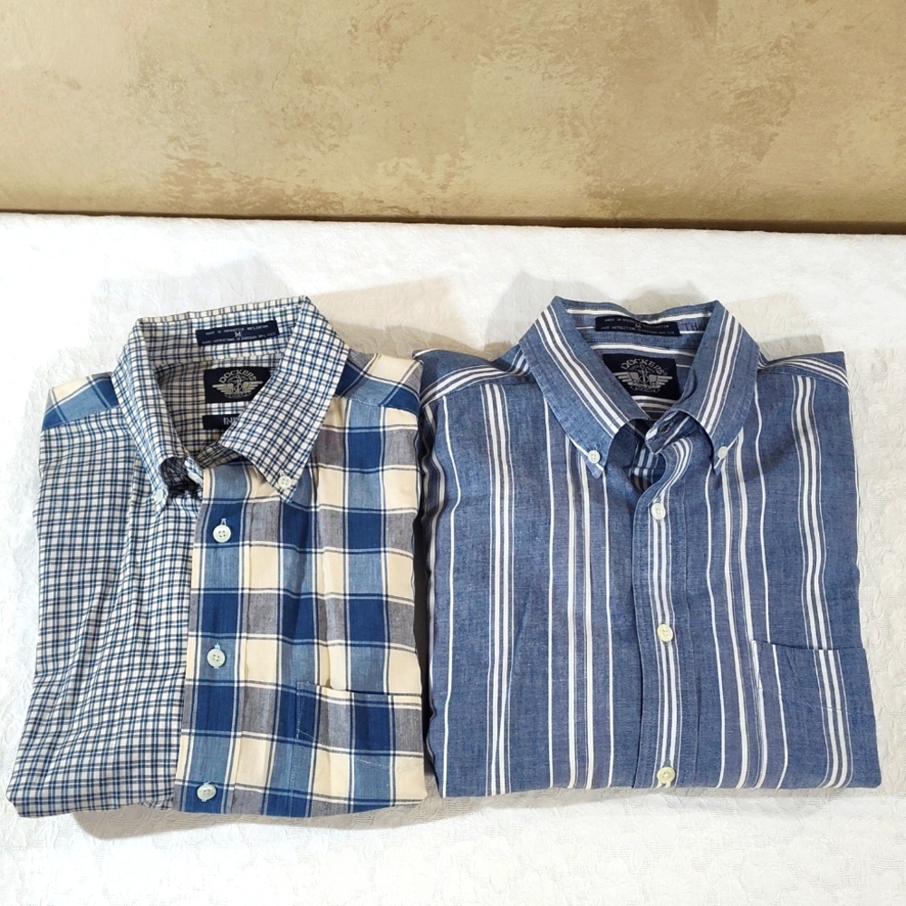 Dockers Men's Blue & White Short-Sleeve Button-Down Size M 100% Cotton Lot of 2